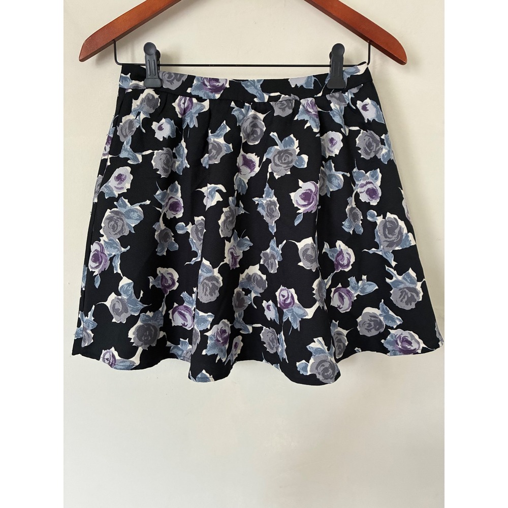 Lush Women Black Floral Rose Mini Skirt Dark Romantic High Waist Pleated S